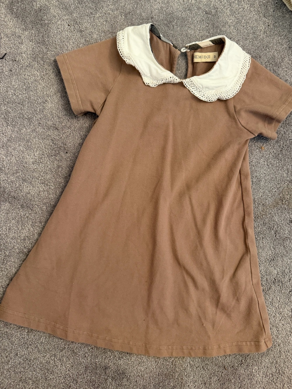 Kids Brown Dress with White Peter Pan Collar